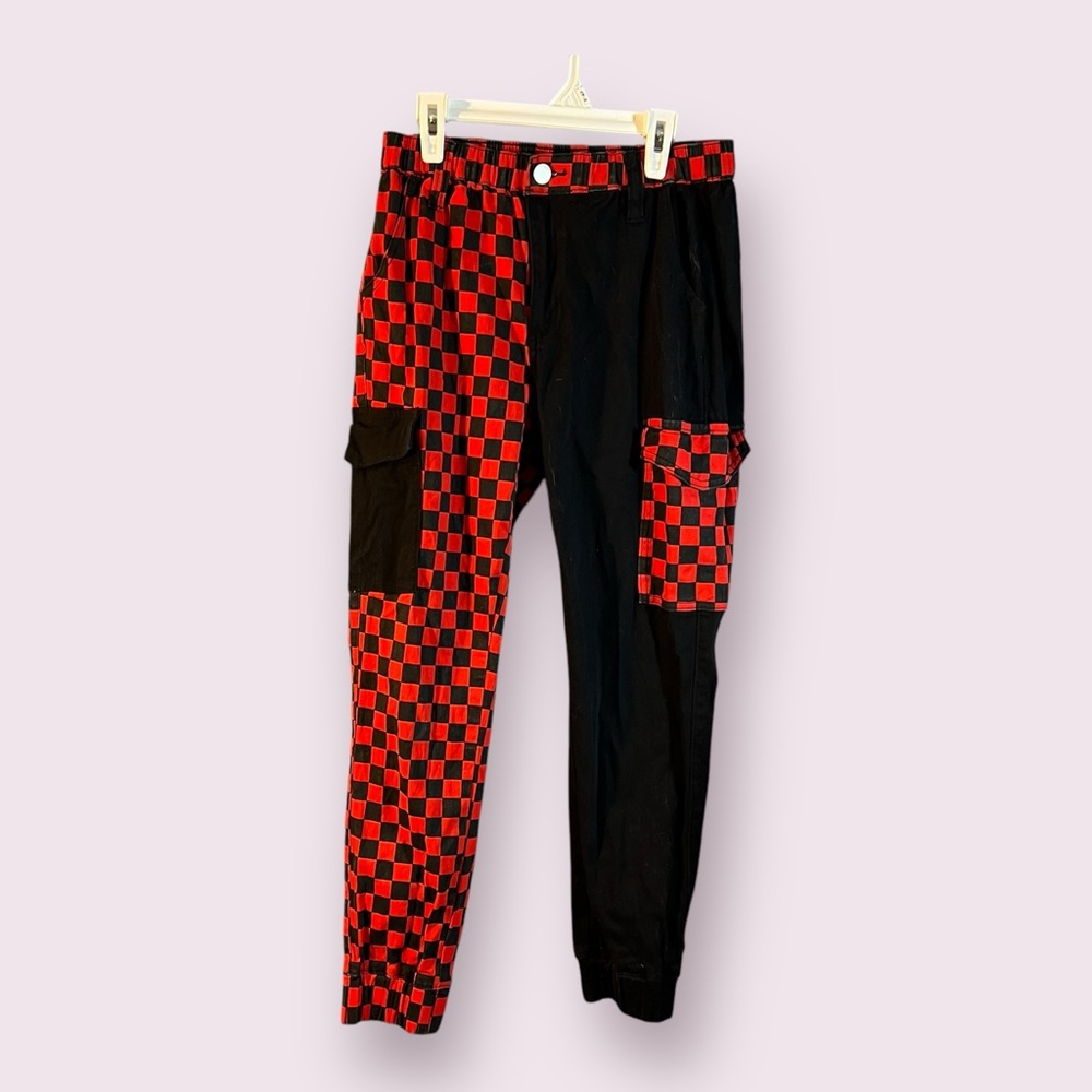 Hot Topic Red Plaid Split Leg Womens Size S Harley Quinn style Pant